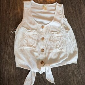 Japna White Button-Down Tie-Front Tank Top